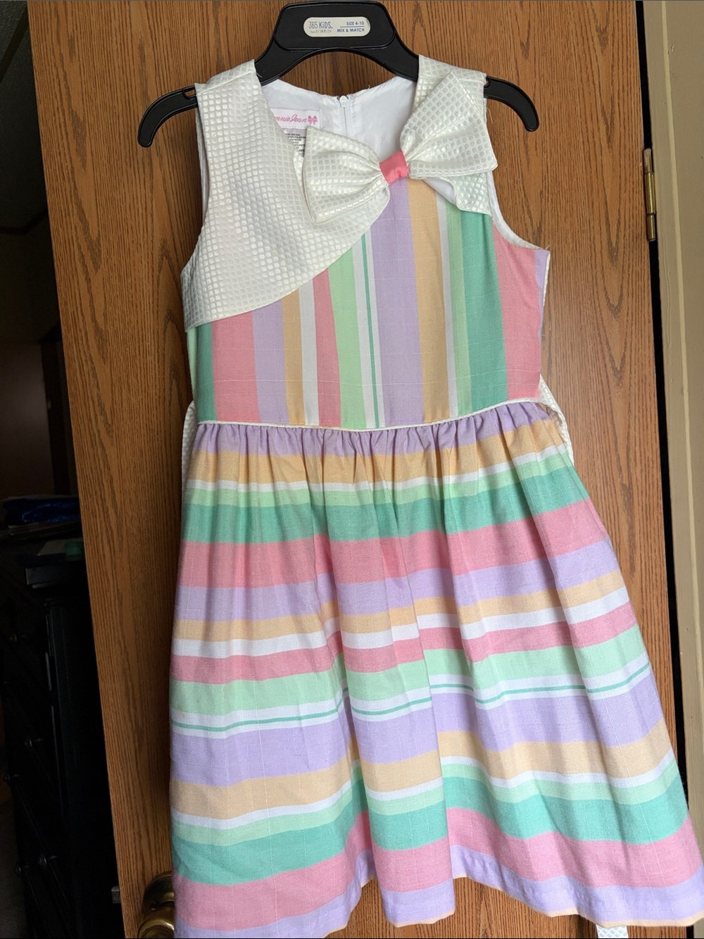 Bonnie Jean Pastel Multi-Stripe Sleeveless Dress with Bow